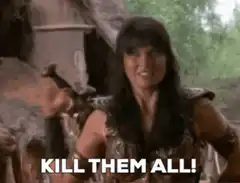 Xena raises sword yelling kill them all