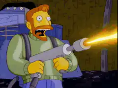 Lenny Leonard uses a flamethrower