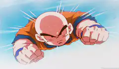 Krillin flying with determination