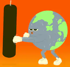 Earth punching a boxing bag