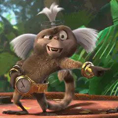 Monkey with wings and gold watch pointing