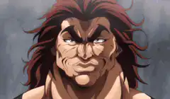 Kenshiro flexing muscles with purple aura