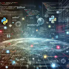 Python and JavaScript code on digital globe