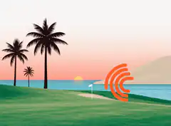 Golf course sunset with palm trees