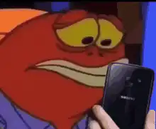 Mr. Krabs looking at phone