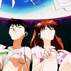 Asuka and Shinji listening to music
