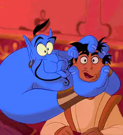 Genie squishes Aladdin's face