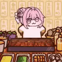 pink hair anime girl making sushi