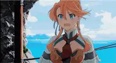 Orange-haired anime girl sighs