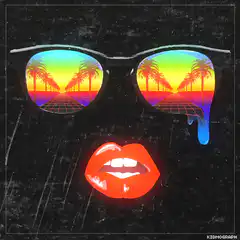 Synthwave sunglasses with palm tree reflection