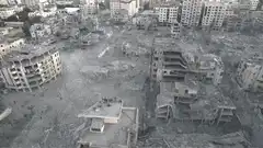 Aerial view of a destroyed city