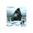 Giant monolith with symbol in snowy landscape