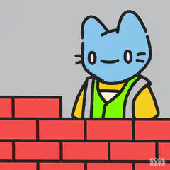Blue cat builder brick wall
