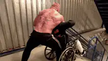 Hulk throws wheelchair down stairs
