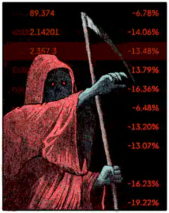 Grim Reaper with stock market numbers