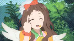 Angel girl winking and pointing finger