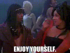 Woman telling man to enjoy himself