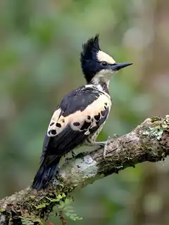 Black and white woodpecker on branch