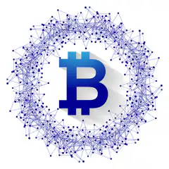 Bitcoin logo with network nodes