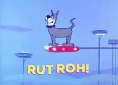 Scooby-Doo falls off his hoverboard