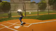 Baseball player hits ball and celebrates