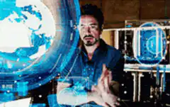 Tony Stark interacting with holographic displays