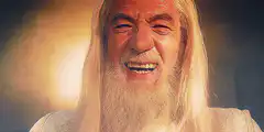 Ian McKellen as Gandalf laughing