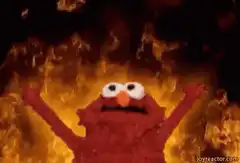 Elmo surrounded by fire