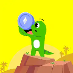 Green dinosaur holding ethereum coin