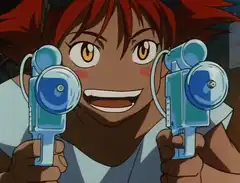 Asuka holding water guns excitedly
