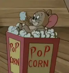 Jerry in a popcorn box
