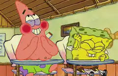 Patrick and SpongeBob laughing in class