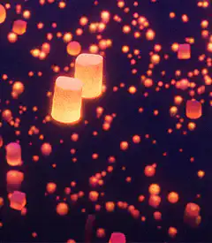 glowing marshmallows floating in dark space