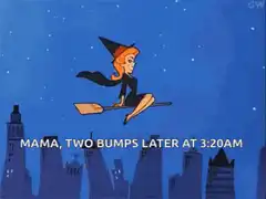 Witch on broomstick at night
