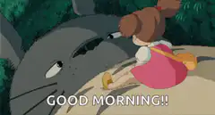 Mei says good morning to Totoro