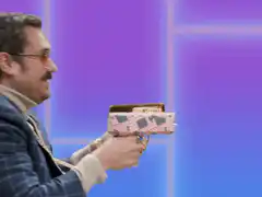 Ron Burgundy fires confetti gun