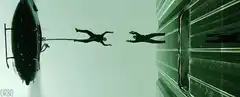 Neo dodging bullets from helicopter