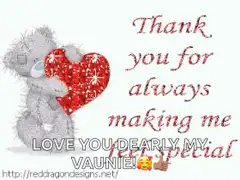 Teddy Bear Holding Heart with Thank You Message