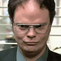 Dwight Schrute sighs and looks up