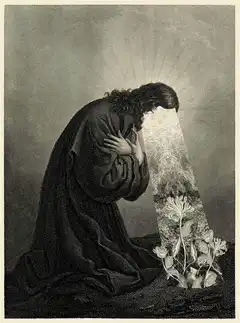 Jesus praying with growing flower
