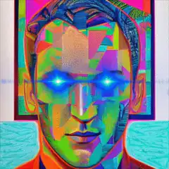 Colorful Pixel Art Face with Glowing Eyes