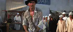 Indiana Jones shoots the woman in black