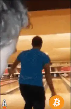 man throws bitcoin into bowling lane