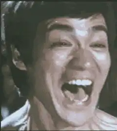 Bruce Lee laughing then serious