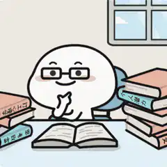 white blob character studying with books