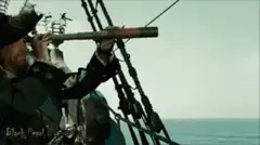Jack Sparrow looks through spyglass