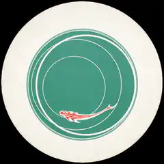 Red fish swimming in green circle