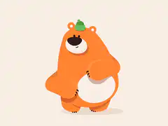 orange bear with green hat dancing