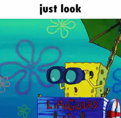 SpongeBob looking through binoculars