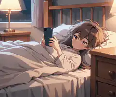Anime girl puts phone down and goes to sleep